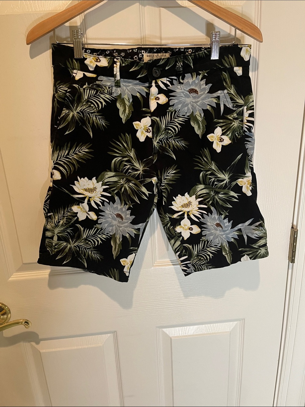 Denim & Flower Black Floral-Print Shorts